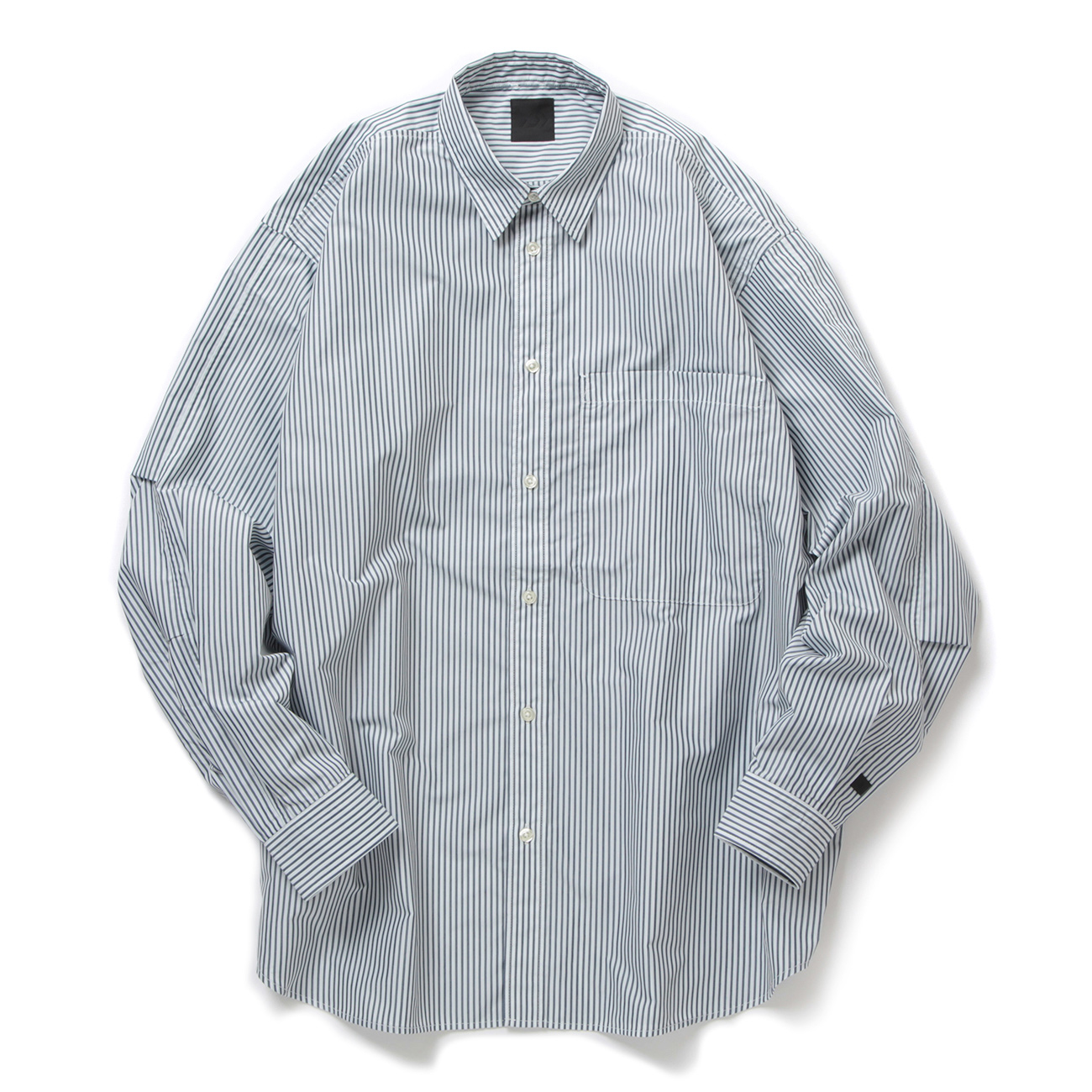 TECH REGULAR COLLAR SHIRT L/S STRIPE - White×Navy