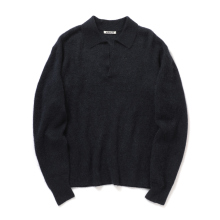 BABY SURI ALPACA SHEER KNIT SKIPPER POLO (メンズ) - Navy