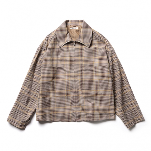 美品AURALEE WOOL SERGE CHECK JACKET 3 AURALEE Beige Wool Serge Check Zip-Up Blouson Jacket 4