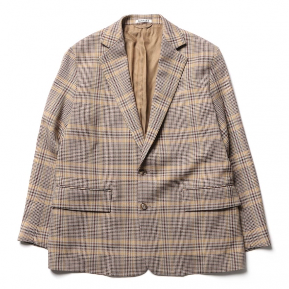 AURALEE Wool Serge Check Jacket 3 Beige Glen Check Mens Size