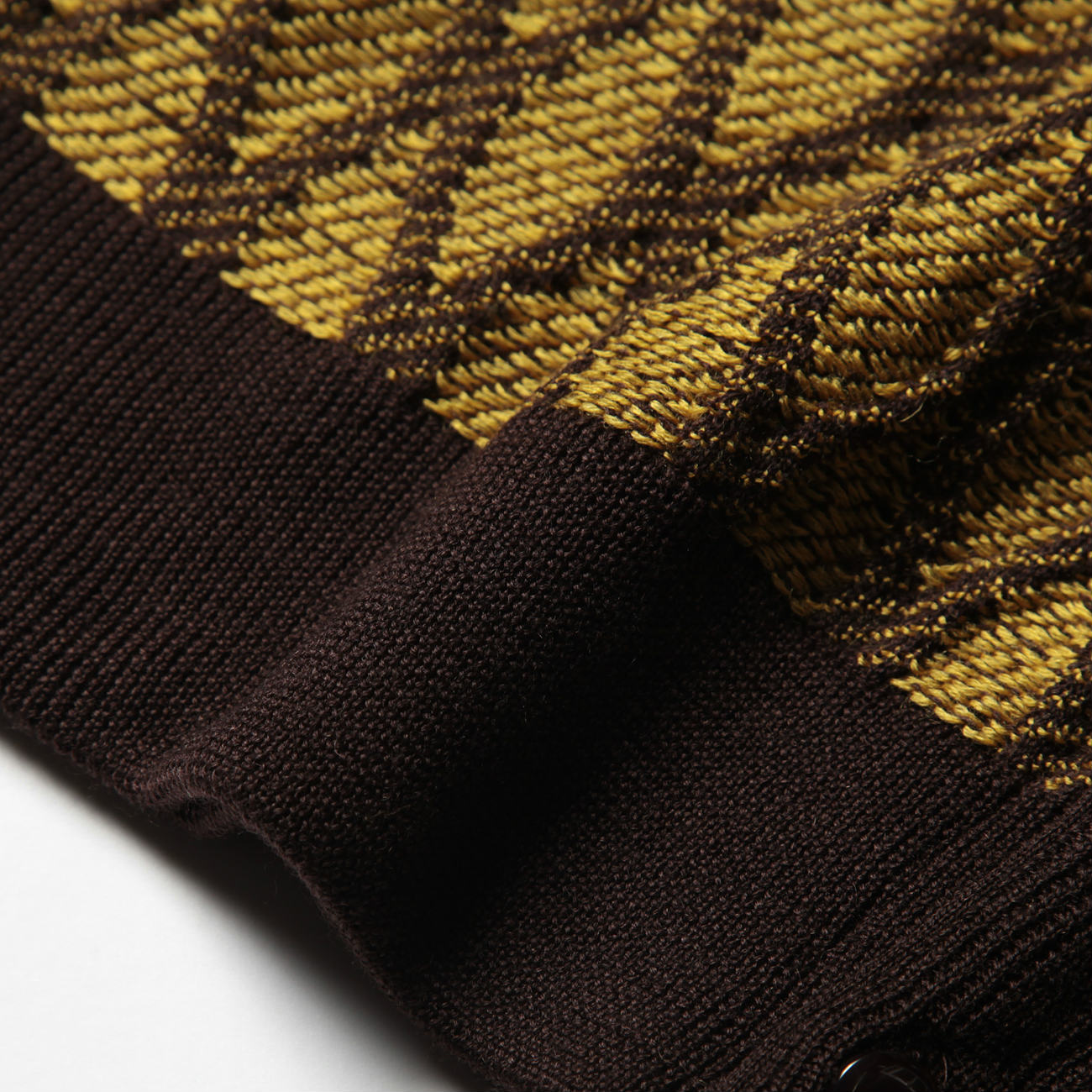 V Neck Cardigan - Wave Stripe - Yellow / Brown