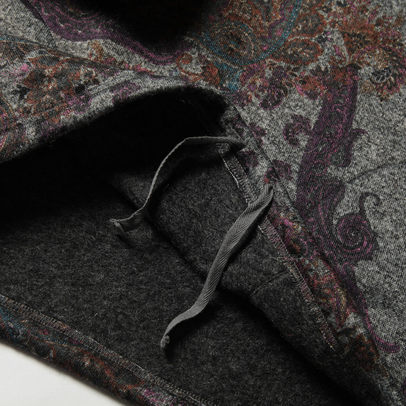 Long Sleeve Hoody - Poly Wool Paisley Print Knit - Grey