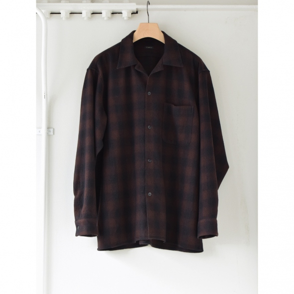 COMOLI / コモリ   ウールチェック オープンカラーシャツ   Brown