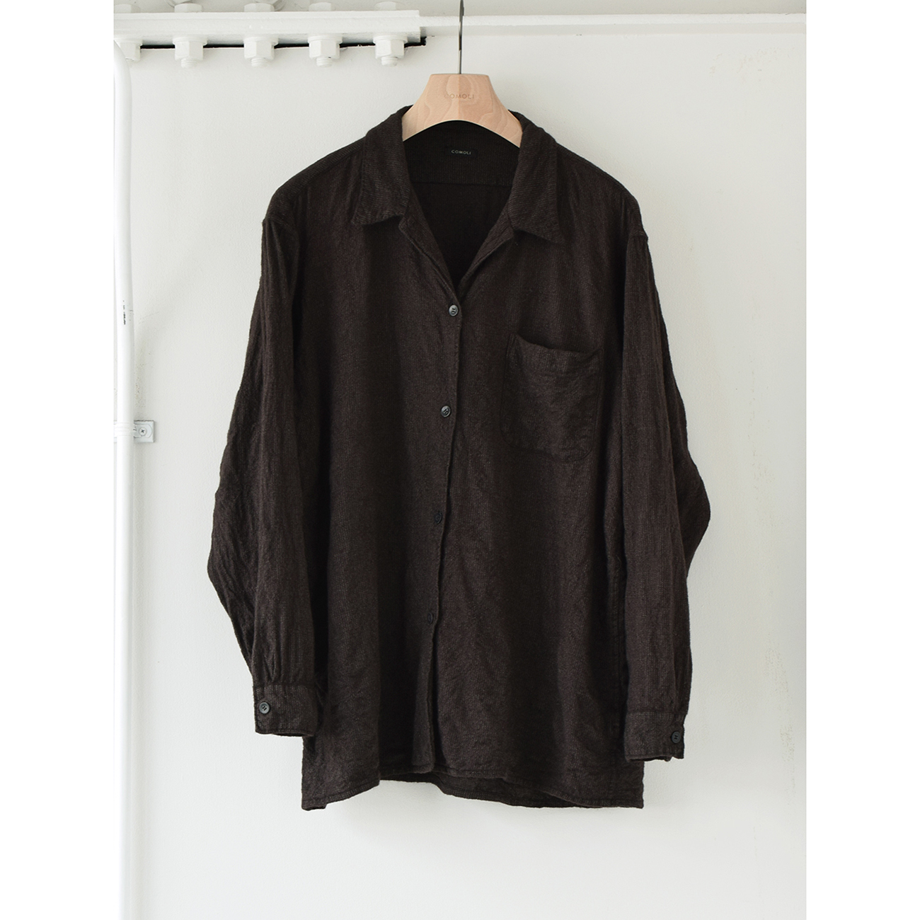 コモリ、スミ黒オープンカラーシャツ、レーヨン100%、サイズ3、目立つ 