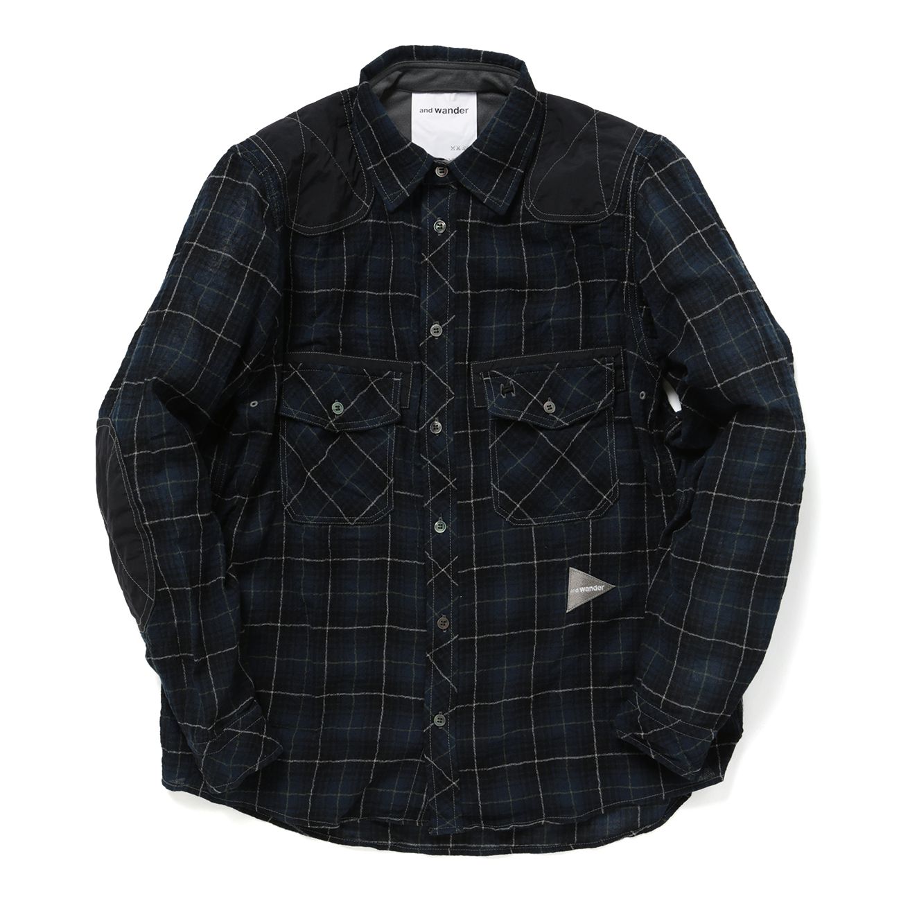 and wander / アンドワンダー | wool check shirt for MEN - navy