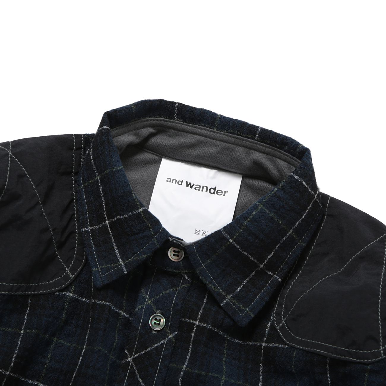 and wander / アンドワンダー | wool check shirt for MEN - navy