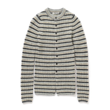 AURALEE / オーラリー | SHETLAND WOOL CASHMERE RIB KNIT CREW-NECK CARDIGAN (レディース) - Gray Stripe