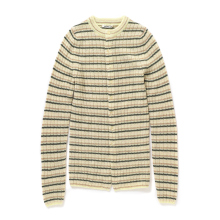 AURALEE / オーラリー | SHETLAND WOOL CASHMERE RIB KNIT CREW-NECK CARDIGAN (レディース) - Beige Stripe