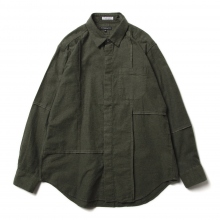ENGINEERED GARMENTS / エンジニアドガーメンツ | Combo Short Collar Shirt - Solid Cotton Flannel - Olive