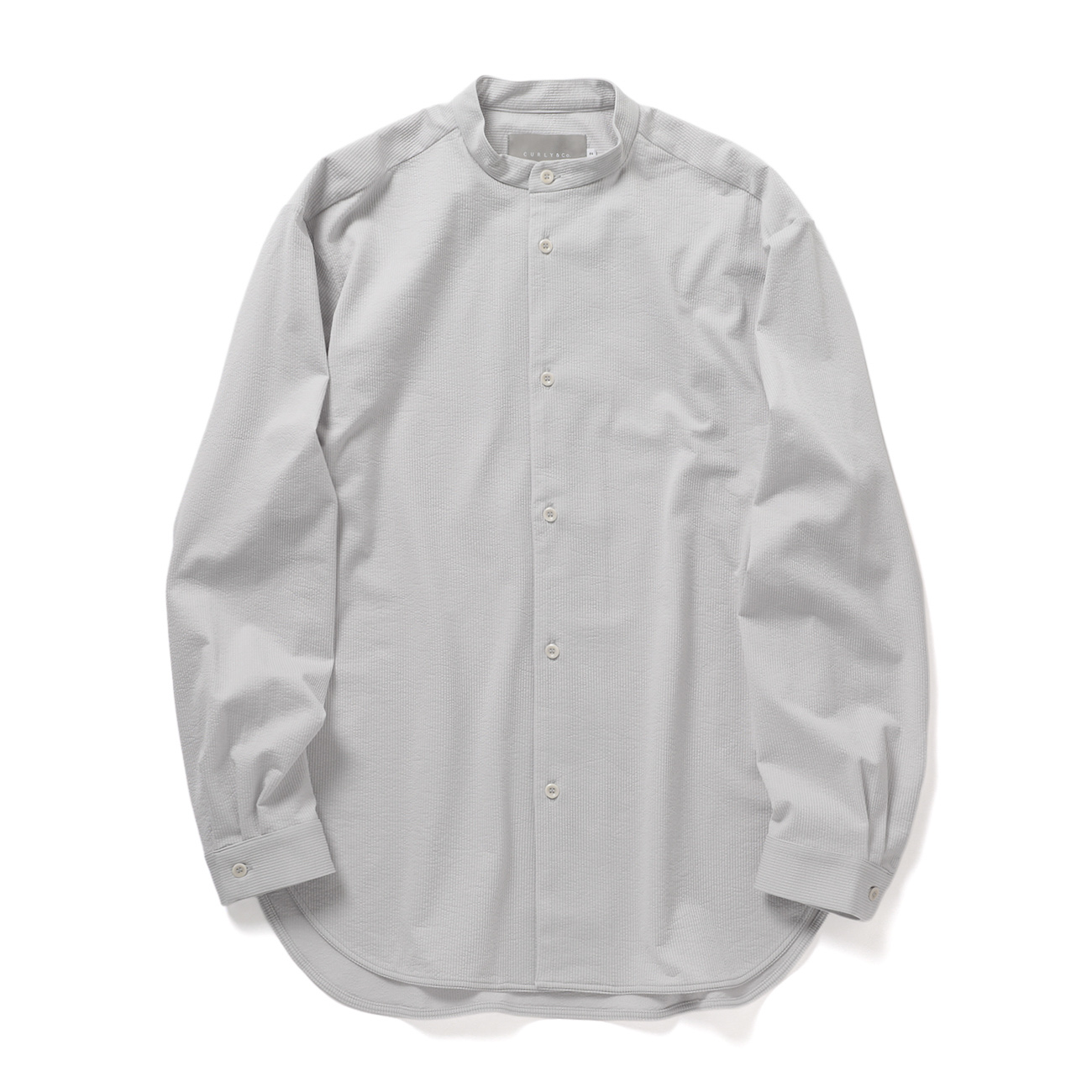 CURLY / カーリー | SHADOW STRIPE BAND COLLAR SHIRT - L.Gray