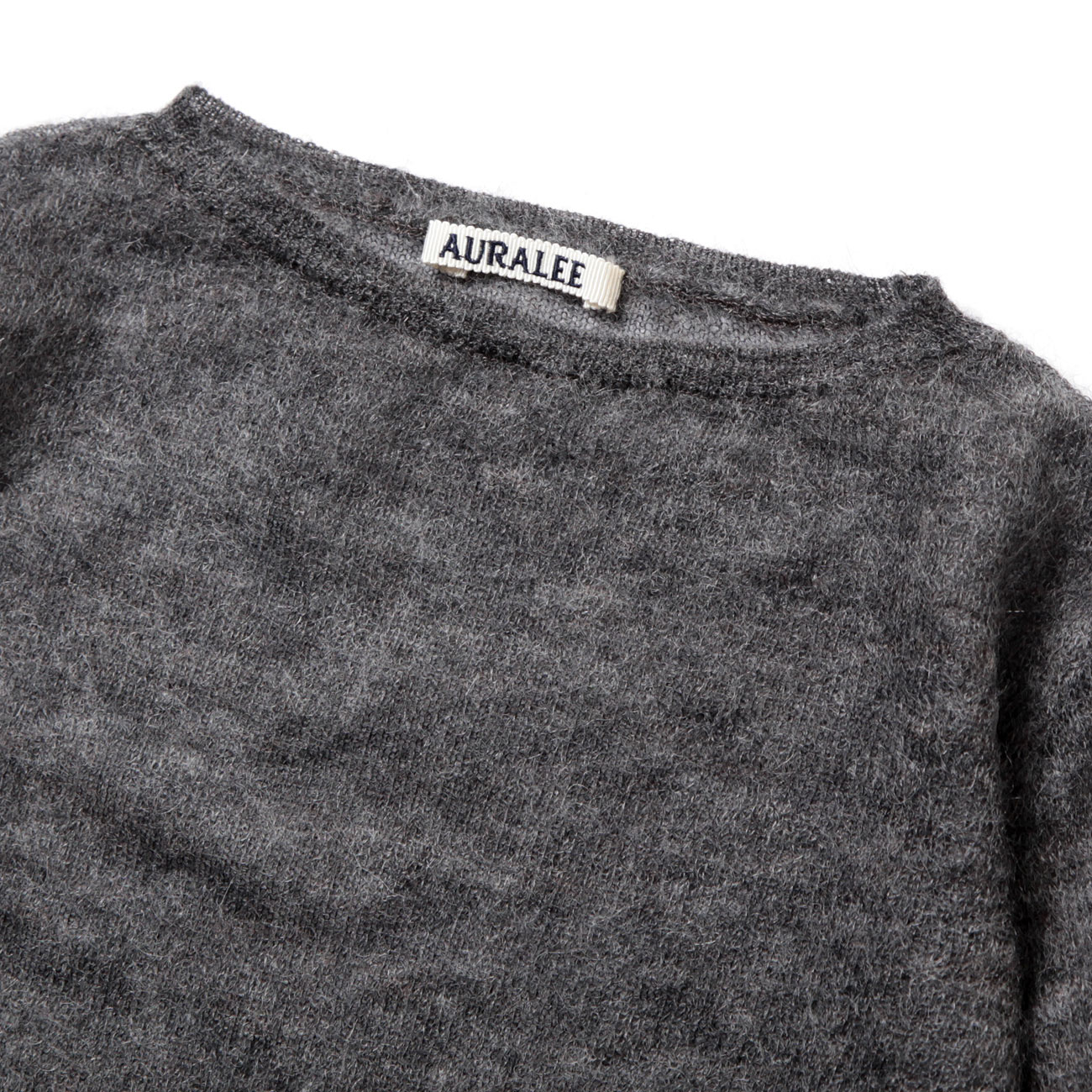 KID MOHAIR SHEER KNIT BOAT NECK P/O (レディース) - Top Charcoal 首元