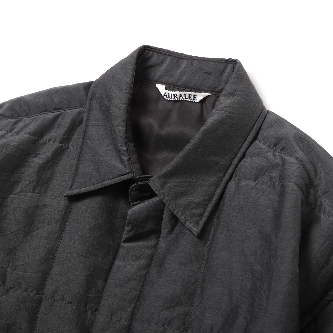 QUILTED LIGHT SILK COTTON SHIRT - Ink Black 首元