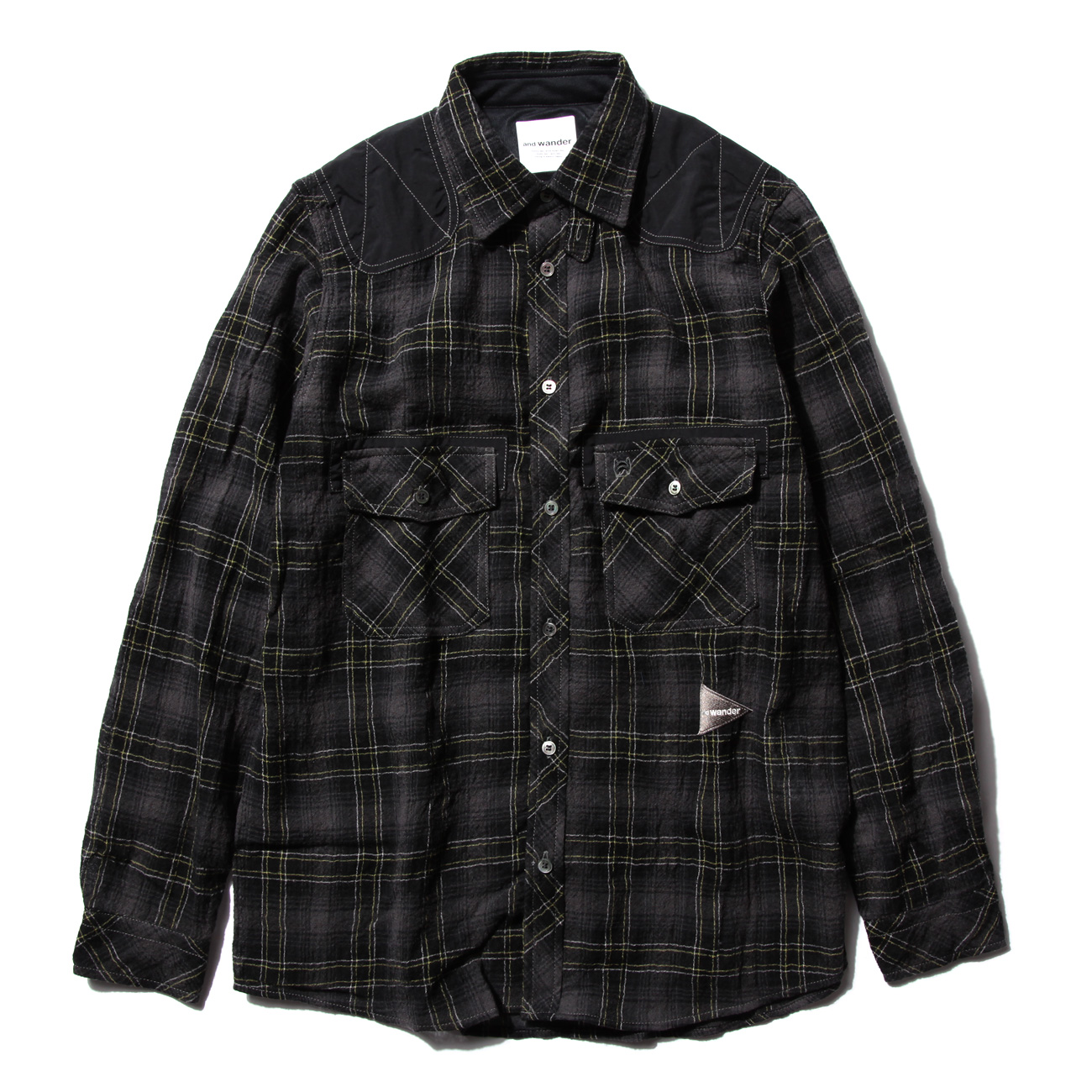 and wander(アンドワンダー) wool check shirt and wander / アンドワンダー | wool check shirt (M) - Black | 通販