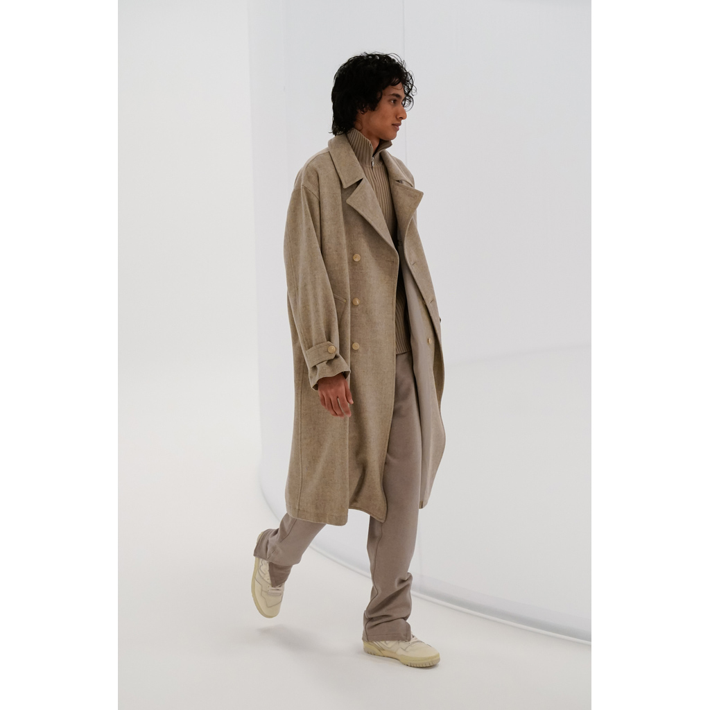 SUPER MILLED SHETLAND WOOL DOUBLE-BREASTED COAT (メンズ) - Top Gray Beige