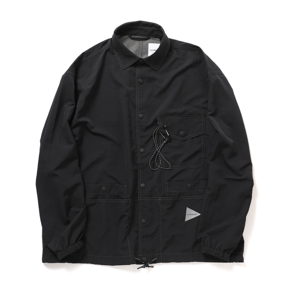 and wander 黒 長袖ジャケット and wander / アンドワンダー | crinkled nylon shirts jacket - Black