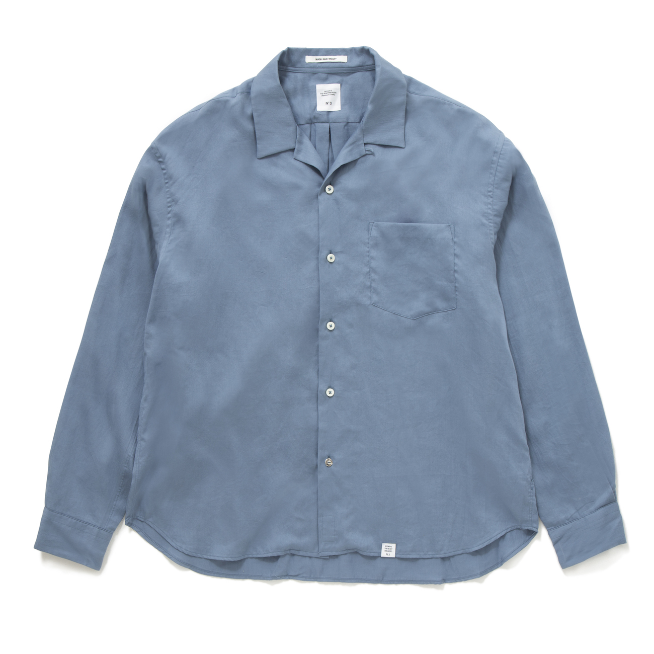 L/S OPEN COLLAR SHIRT 「AARON」 - S.Blue