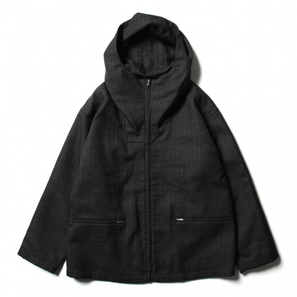 BLUEFACED WOOL DOUBLE CLOTH ZIP HOODIE - Mix Charcoal