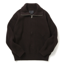 YOKE / ヨーク | 3/4 FRONT ZIP HIGHNECK RIB SWEATER - Dark Brown