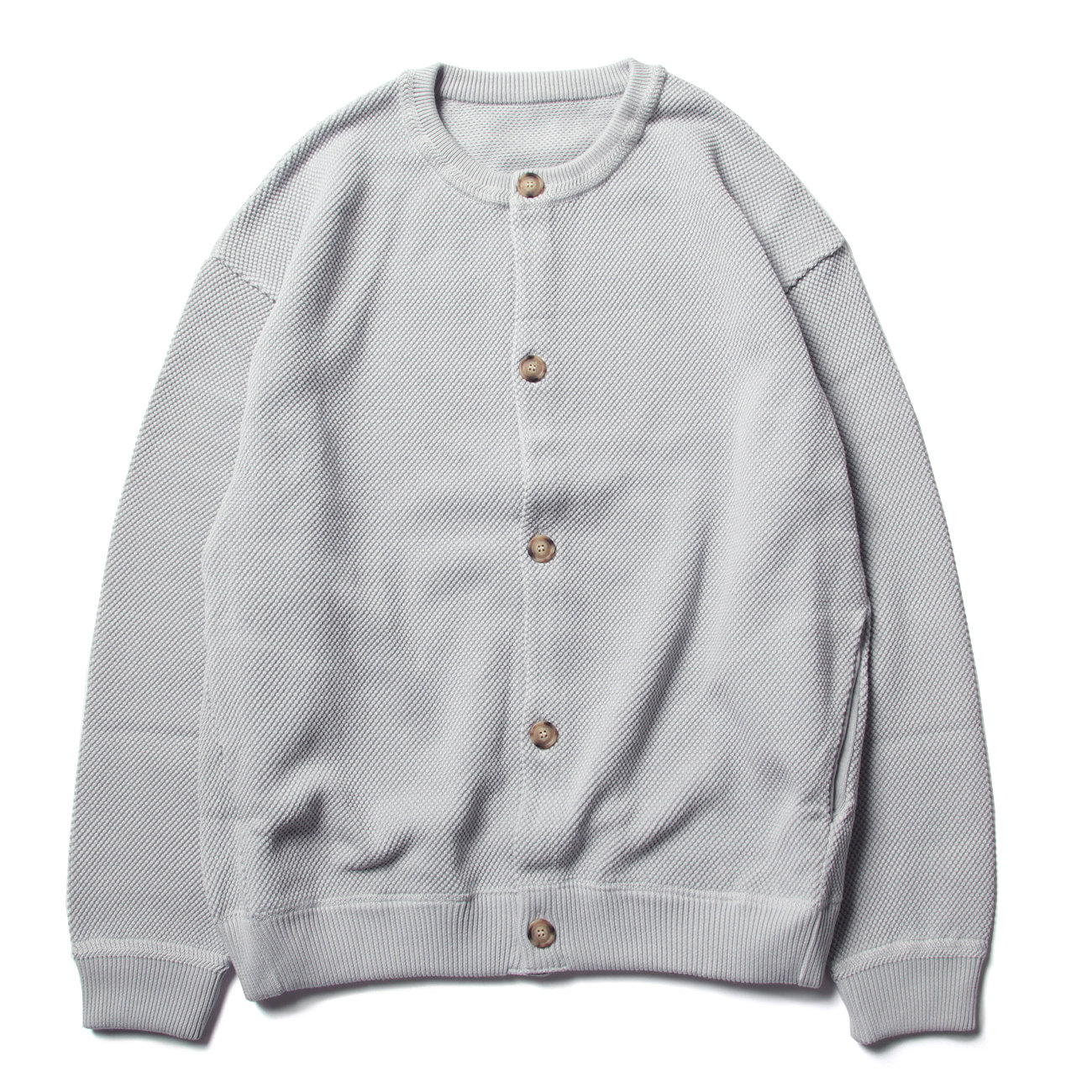 crepuscule / クレプスキュール | Moss stitch crew cardigan - L.Blue