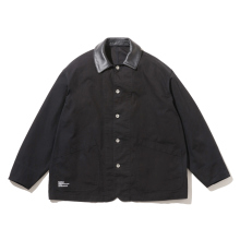 COTTON CANVAS LEATHER COLLAR WORK JACKET - Black