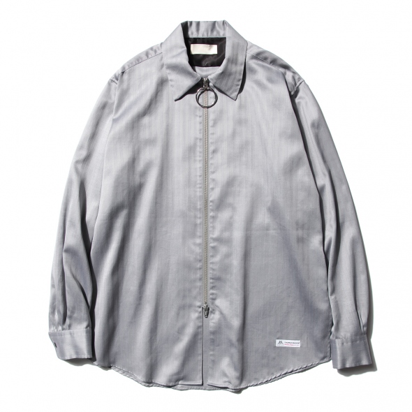 HERRINGBONE STRIPE ZIP SHIRT - Black