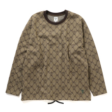 South2 West8 / サウスツーウエストエイト | String Crew Neck Shirt - Poly Jq. / Skull&Target - Brown