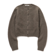 GARMENT-DYED BABY ALPACA FUR KNIT CREW-NECK CARDIGAN (レディース) - Dark Brown