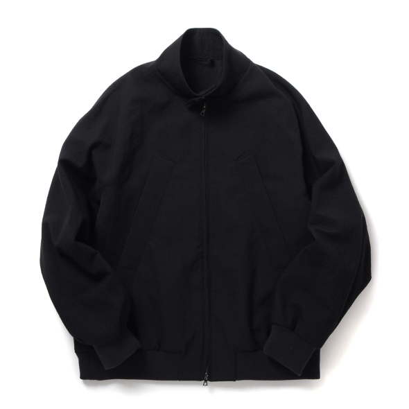 Rough Wool Gabardine Harrington Jacket - Black Navy