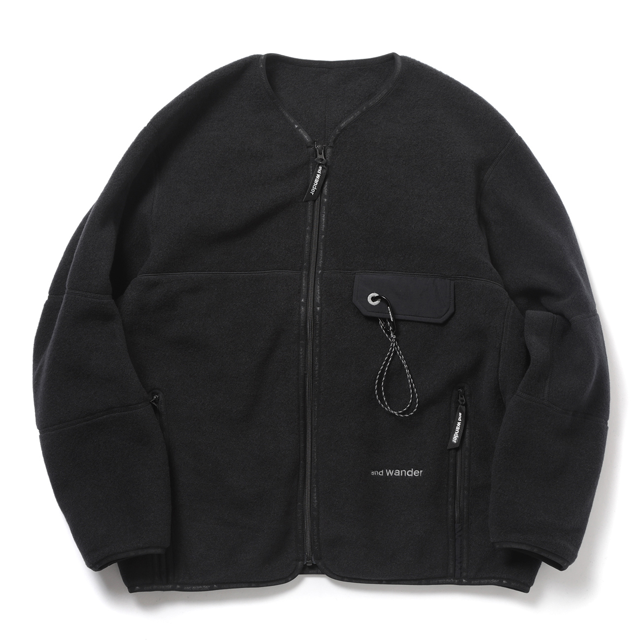 and wander / アンドワンダー | wool fleece cardigan - Black