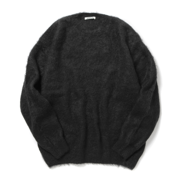 AURALEE BRUSHED SUPER KID MOHAIR KNIT 黒4 Black Super Kid Mohair Sweater by AURALEE on Sale