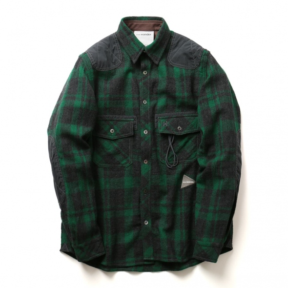 and wander(アンドワンダー) wool check shirt and wander / アンドワンダー | wool check shirt (M) - Black | 通販
