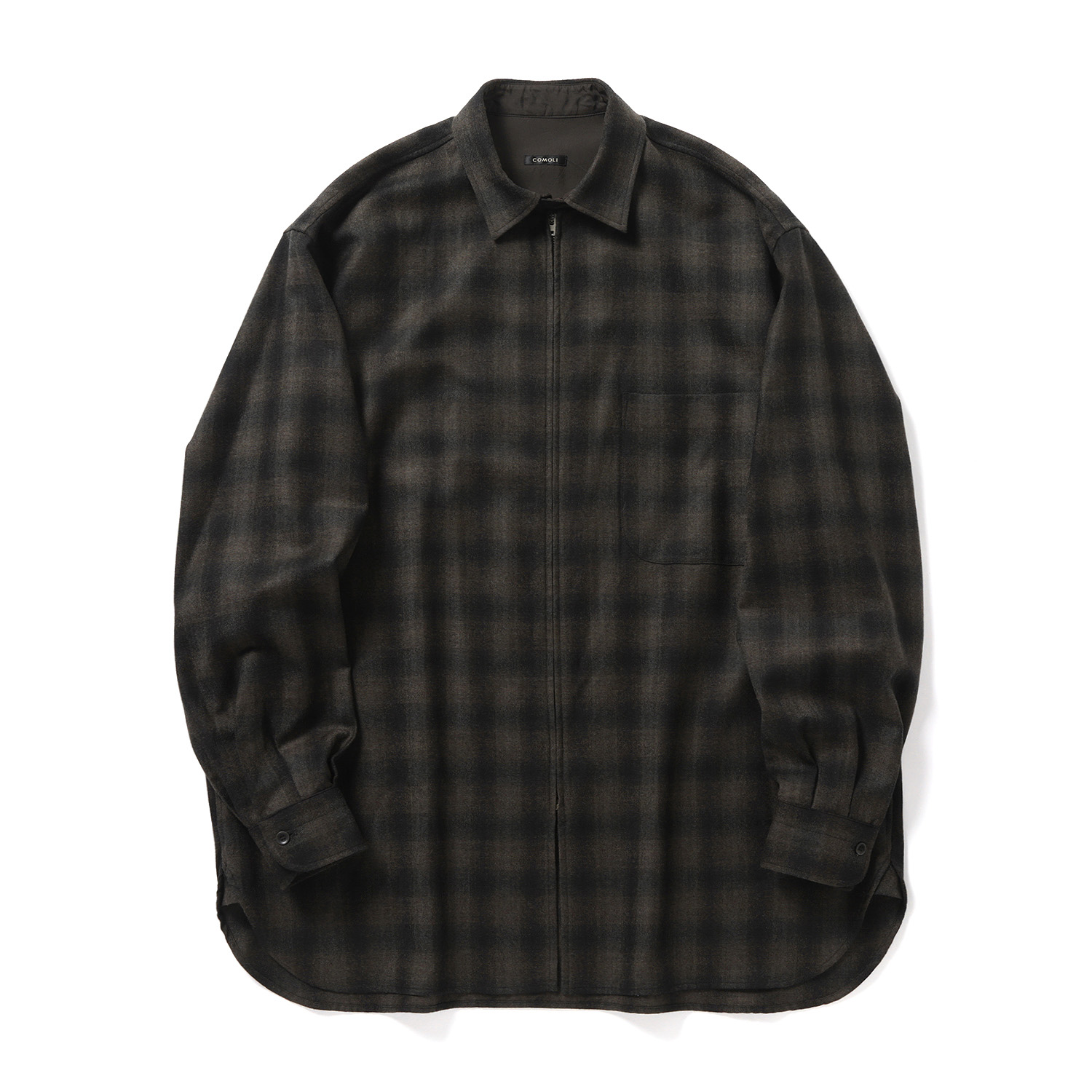 SLP バックグラフィック　ウール　チェック　ジップアップジャケット　44 COMOLI / コモリ | ウールチェック ジップシャツ - Check | 通販