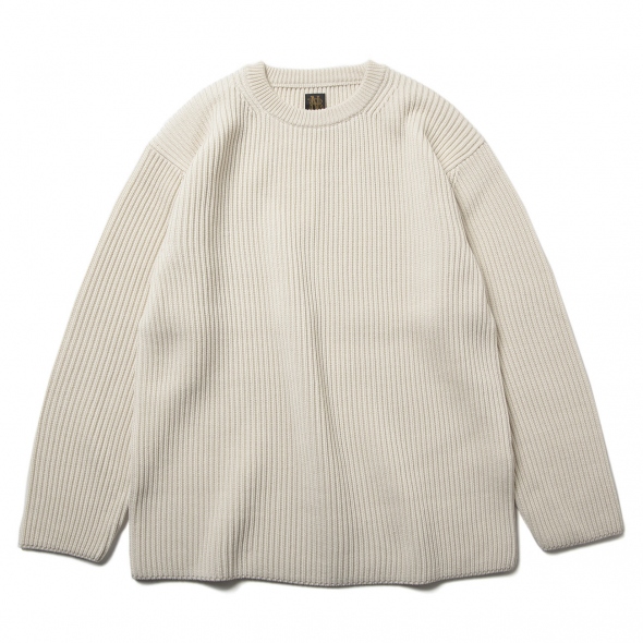 BATONER / バトナー | SOLID WOOL RIB CREW NECK (メンズ) - Ivory