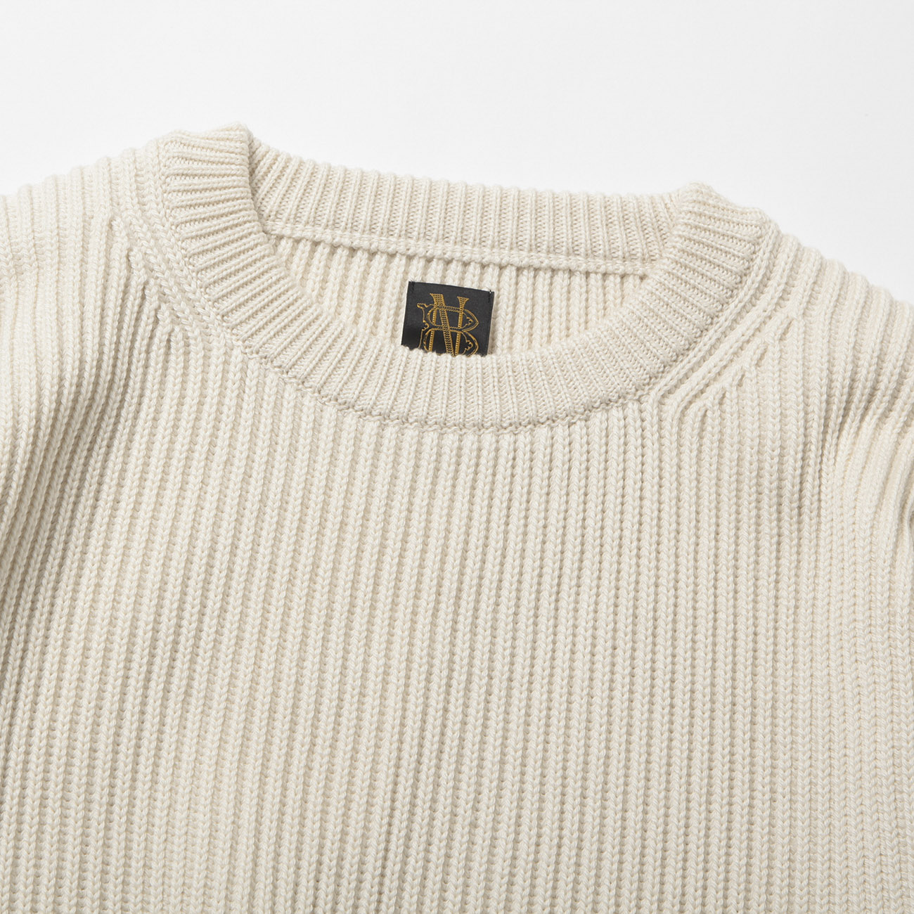 BATONER / バトナー | SOLID WOOL RIB CREW NECK (メンズ) - Ivory