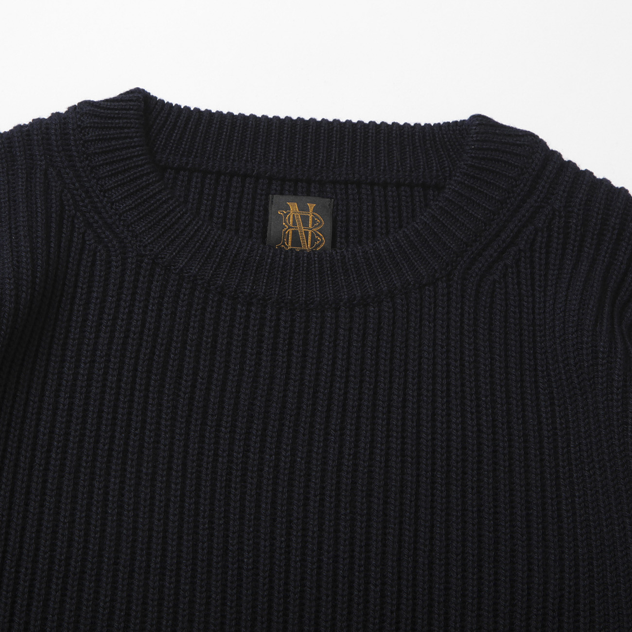 BATONER / バトナー | SOLID WOOL RIB CREW NECK (メンズ) - Navy
