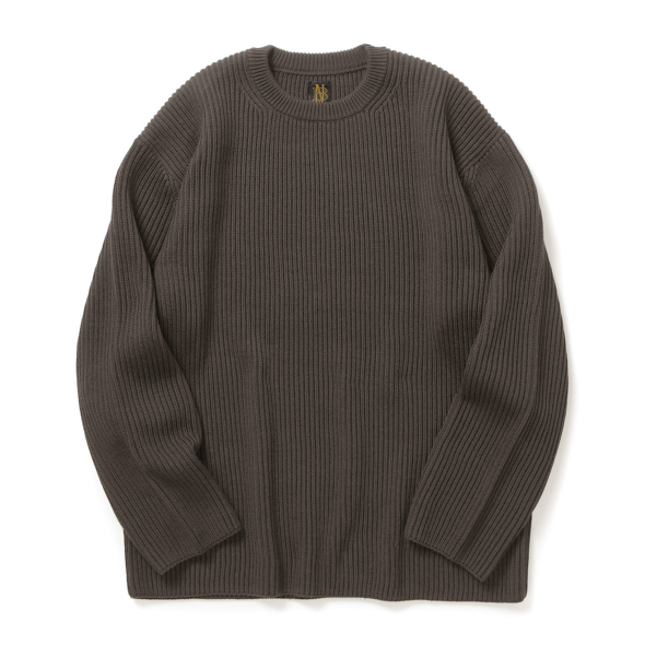BATONER / バトナー | SOLID WOOL RIB CREW NECK (メンズ) - Walnut