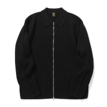 BATONER / バトナー | SOLID WOOL RIB POLO ZIP UP BLOUSON (メンズ) - Black