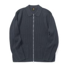 BATONER / バトナー | SOLID WOOL RIB POLO ZIP UP BLOUSON (メンズ) - Dark Blue
