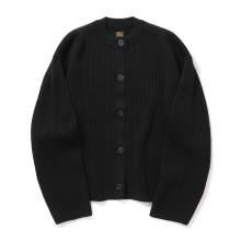 SOLID WOOL RIB CREW CARDIGAN (レディース) - Black