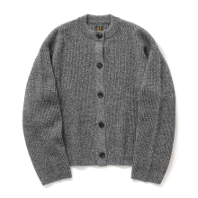 SOLID WOOL RIB CREW CARDIGAN (レディース) - Ivory×Black