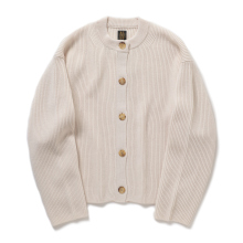 SOLID WOOL RIB CREW CARDIGAN (レディース) - Ivory