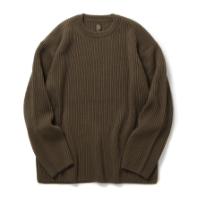 BATONER / バトナー | SOLID WOOL RIB CREW NECK (メンズ) - Olive