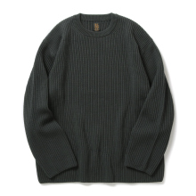 BATONER / バトナー | SOLID WOOL RIB CREW NECK (メンズ) - Charcoal Green