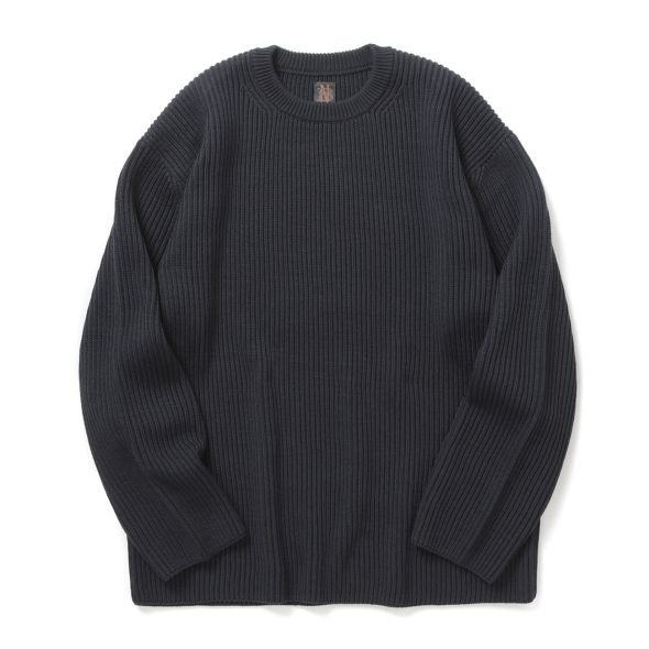 BATONER / バトナー | SOLID WOOL RIB CREW NECK (メンズ) - Charcoal