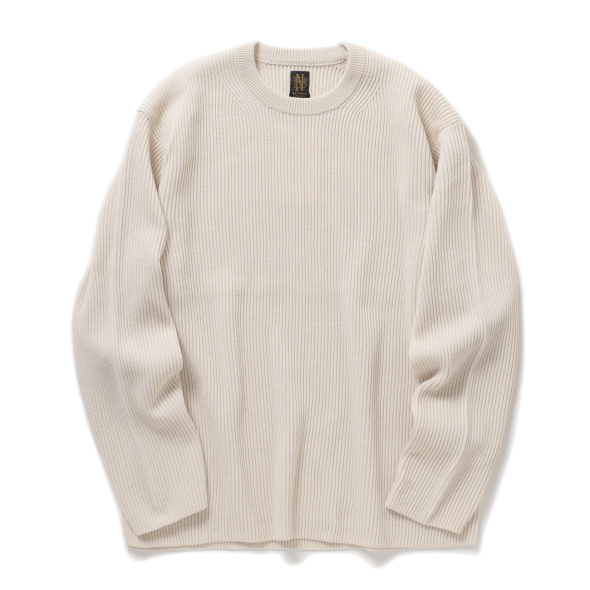 BATONER / バトナー | SOLID WOOL RIB CREW NECK (メンズ) - Ivory