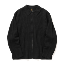 BATONER / バトナー | SOLID WOOL RIB POLO ZIP UP CARDIGAN (メンズ) - Black