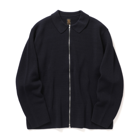 BATONER / バトナー | SOLID WOOL RIB POLO ZIP UP CARDIGAN (メンズ