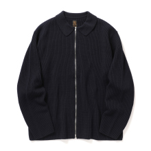 BATONER / バトナー | SOLID WOOL RIB POLO ZIP UP CARDIGAN (メンズ) - Navy