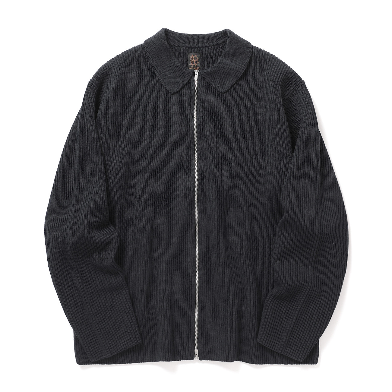SOLID WOOL RIB POLO ZIP UP CARDIGAN