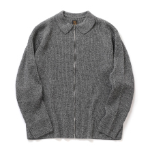 BATONER / バトナー | SOLID WOOL RIB POLO ZIP UP CARDIGAN (メンズ) - Ivory×Black